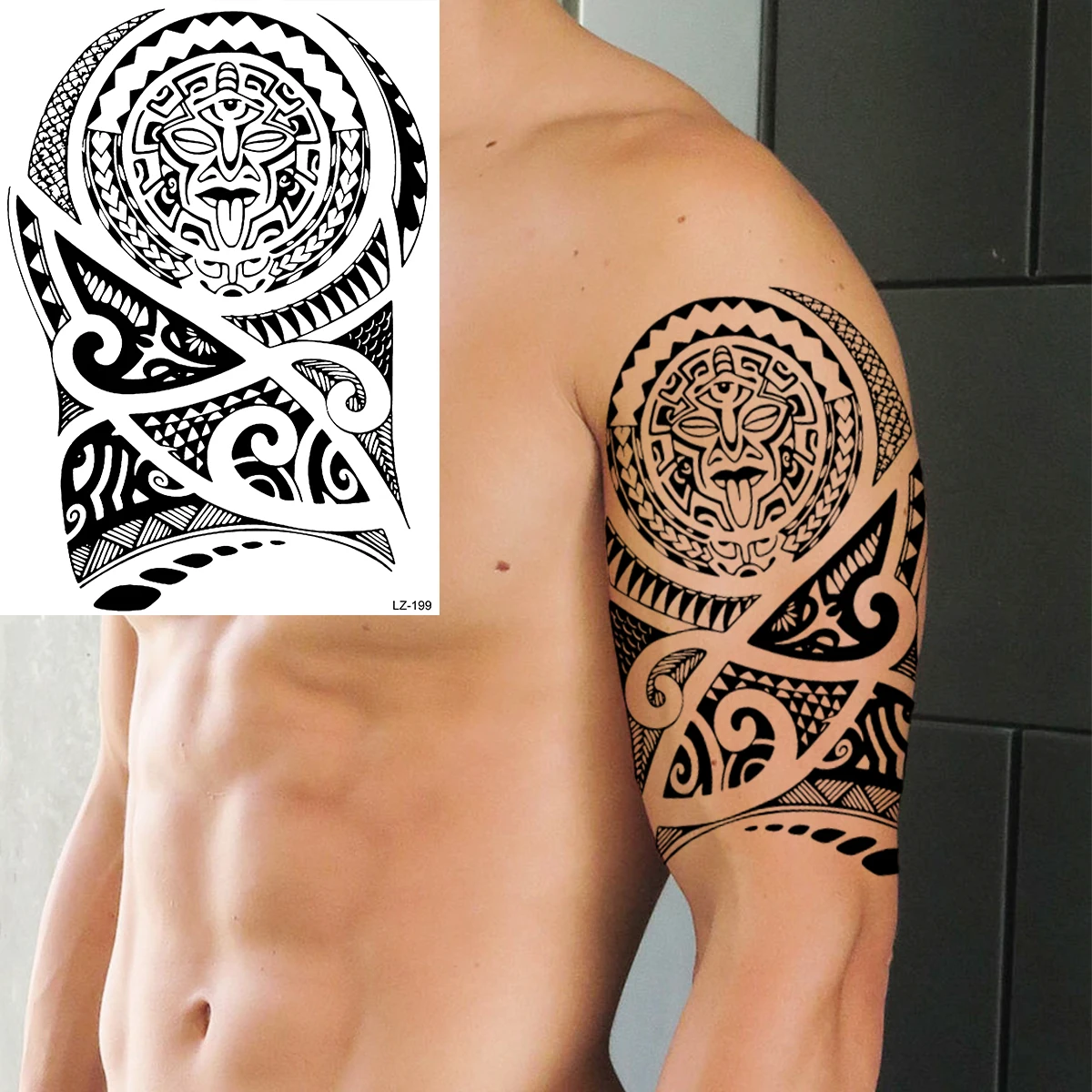 Big Black Bull Totem Arm Temporary Tattoos For Men Adult Tiger Anchor Realistic Fake Tattoo Sticker Body Art Tatoo Armband