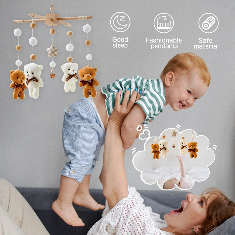 Baby Stroller Toy with Hanging Rattle Activity Plush Animal Bed Bell Musical Montessori Mobile Rattles Infants Sensory Toys Gift