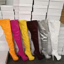 SEIIHEM Colorful Women Thigh High Platform Boots Side Full Zip Faux Leather Over Knee Ladies Zapatos Botas Size 43 44 47 50 52