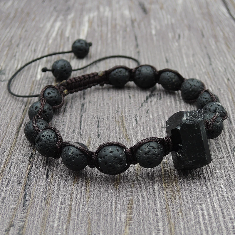 Black Tourmaline Double Point Volcanic Round Beads Bracelet Hand-knitted Centripede Knot