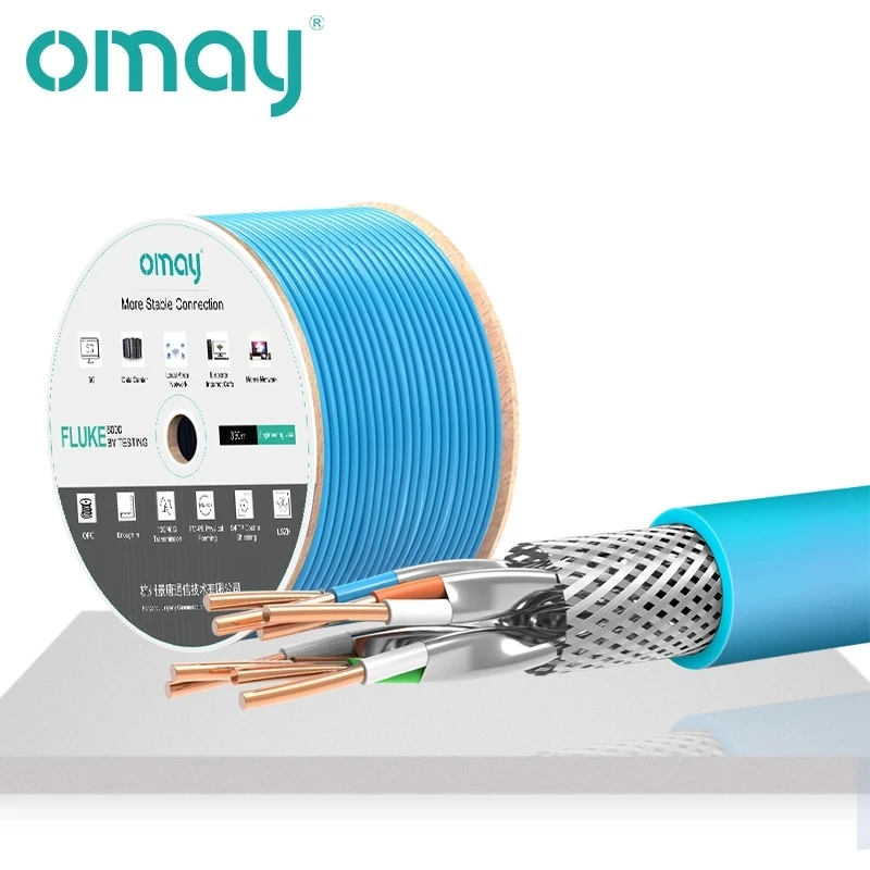 OMAY CAT7 obsługuje FTTH kabel sieciowy S/FTP 23AWG 4PR z podwójnym kołnierzem beztlenowy Coppe LSZH 10 gb/s 600MHz kabel krosowy do sieci Ethernet