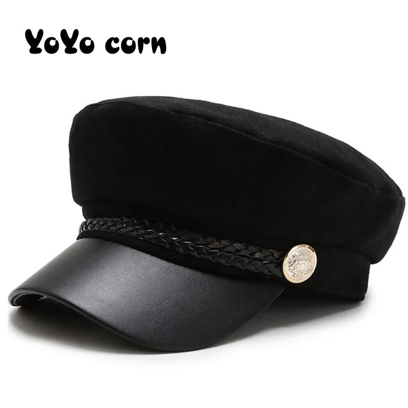 Sun Casual Military Caps Woman Cotton Beret Flat Hats Captain Cap Trucker Vintage Black Sport Dad Bone Male Women's leather hat