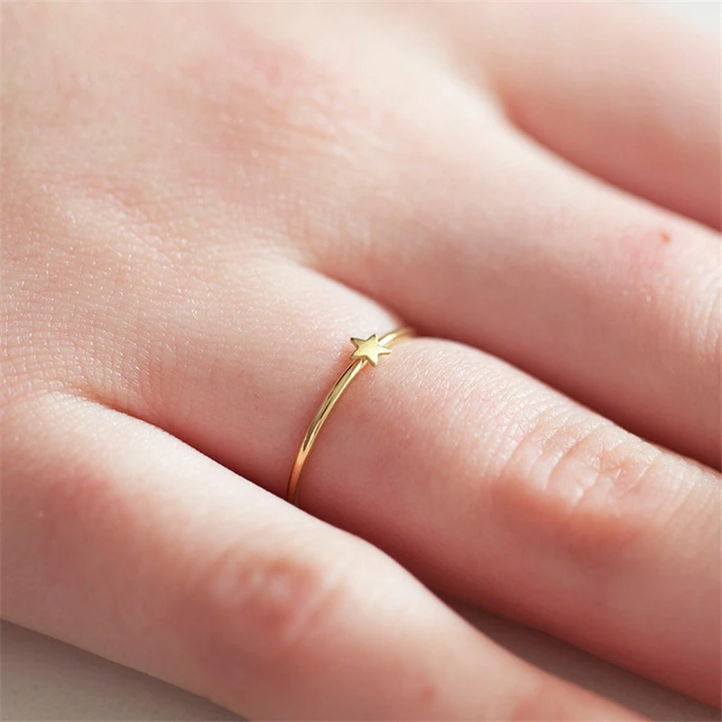 Pierścionek z 14-karatowego złota, wypełniony złotem, 3,5 mm, w kształcie gwiazdy, do noszenia warstwowego, biżuteria w stylu boho, minimalistyczny pierścionek na paliczek, anillos mujer, złote akcesoria, pierścionki damskie. — zdjęcie 5