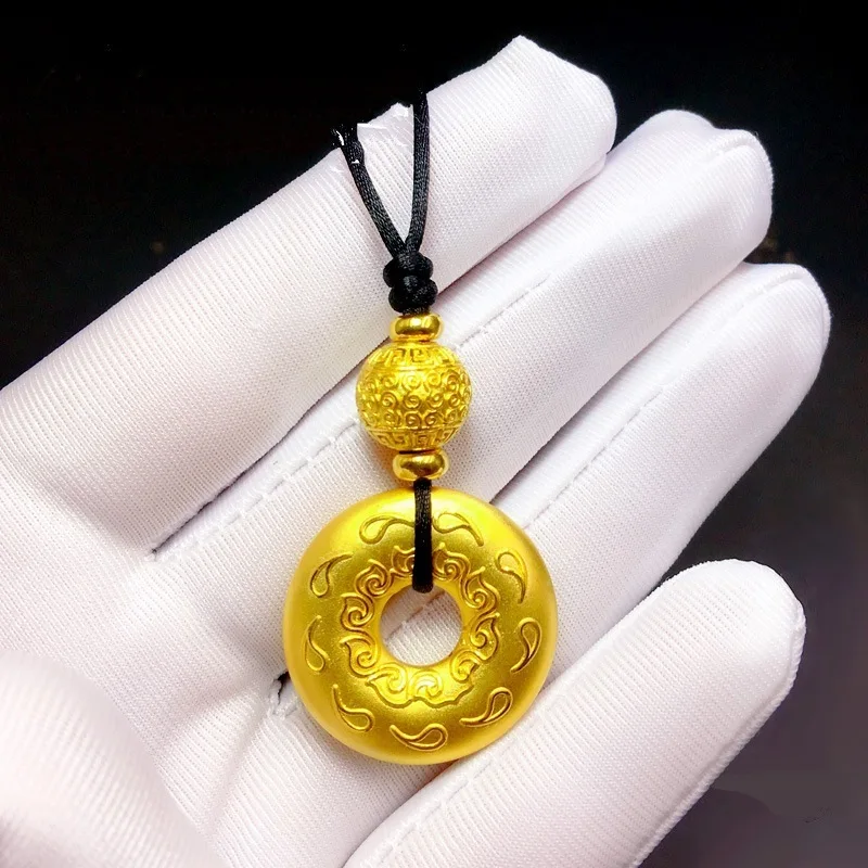 Laos placer gold pendant ancient heritage six words heart sutra peace buckle bracelet necklace gold plated jewelry