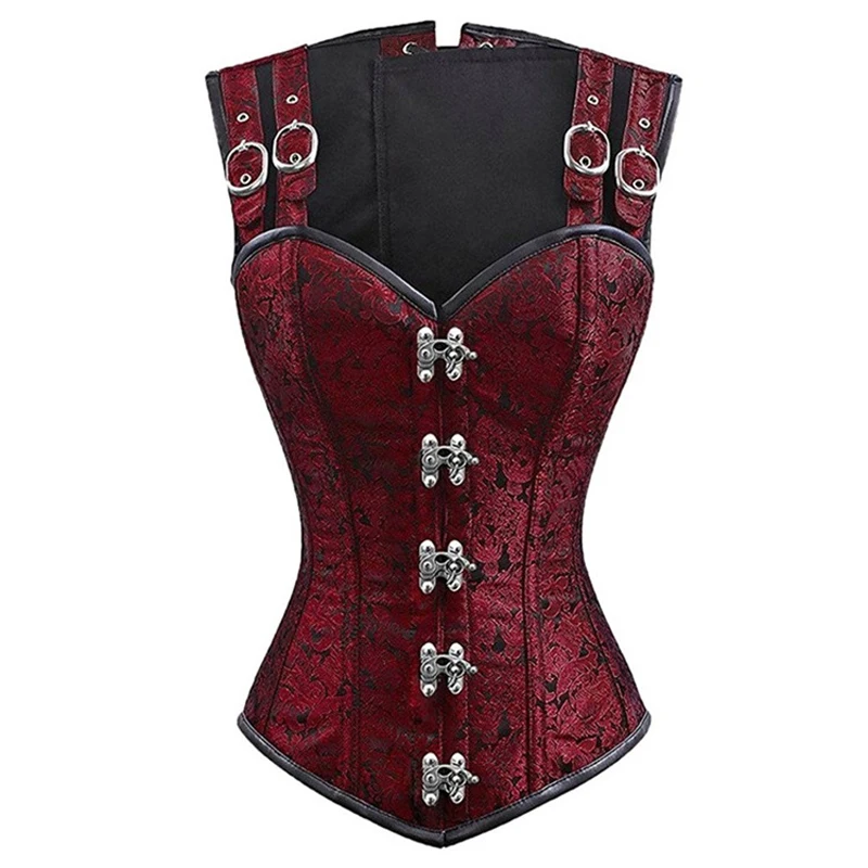 Lady Elastic Boned Corset Gothic Steampunk Halter Neck Buckles Waist Cincher Fashion Slim Clubwear Fancy Party Dress