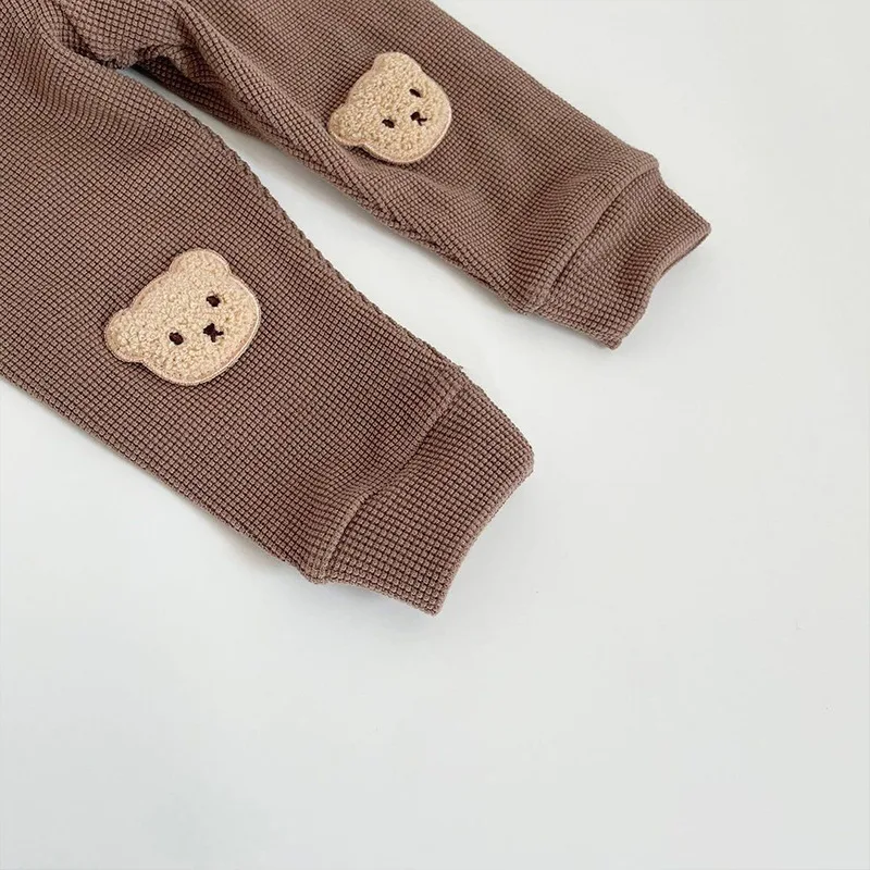 Autumn New Baby Girl Trousers Waffle Bear Embroidery Pants Newborn Baby Boys Clothes Cute Harem Pants