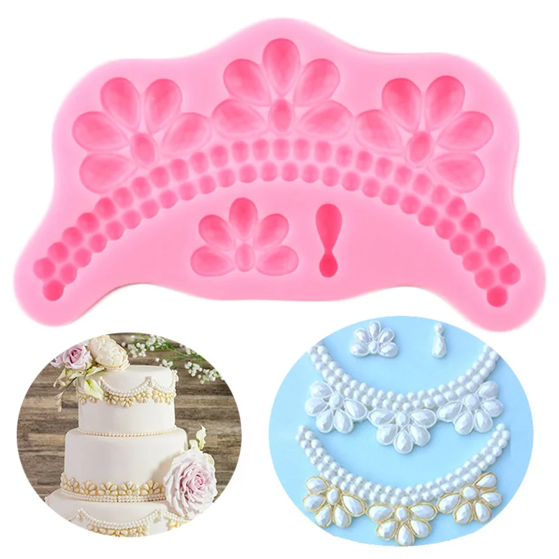 Pearl Rope Wave Flower Gemstone Cake Border Silicone Molds Chocolate Candy Cupcake Fondant Mould Wedding Cake Decorating Tools