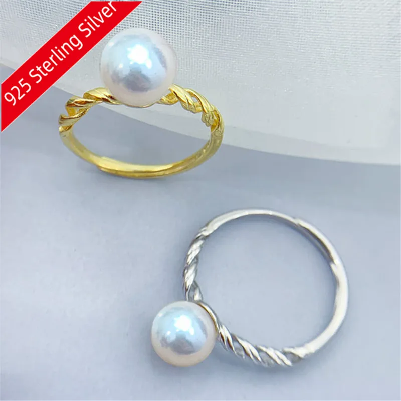 New Listing 925 Sterling Silver Flower Pearl Ring Round Empty Support Allergy Does DIY Jewelry Accessory Parts Hypoallergenic