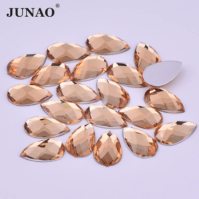 JUNAO AB Color Teardrop Crystal Rhinestones Decoration Flat Back Glitter Strass Glue on Acrylic Stones Clothing Garment Beads