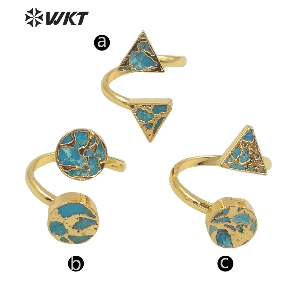 WT-R394 WKT 2022 Hot Sale Orginal Design Turquioses Rings Round Triangle Copper Turquoises Ring Lady Jewelry Fashion Open Ring