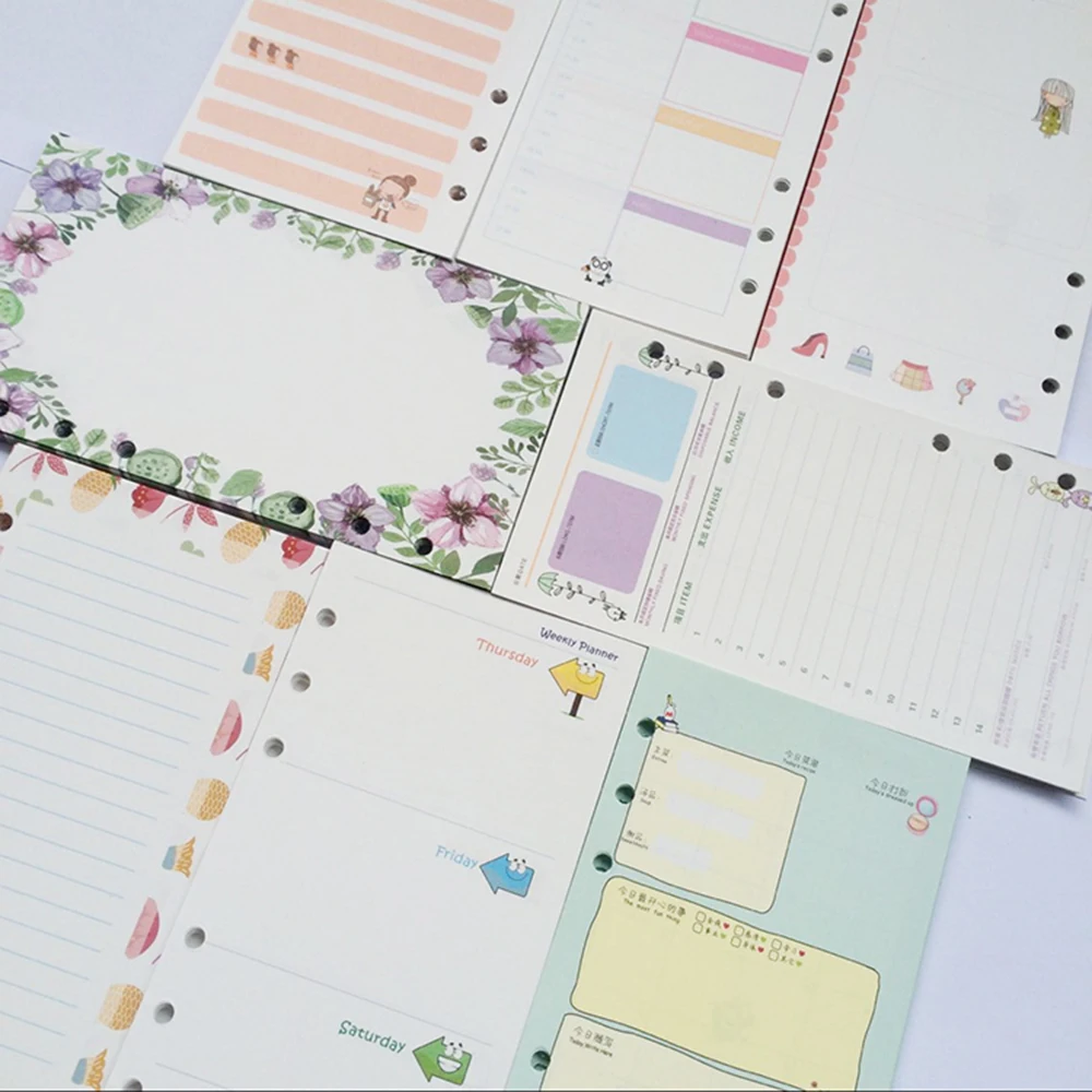 Rulers 80 Pages Scrap Booking Planner Organizer Refills Papers for 6-Rings Binder Notebook A5 A6 A7