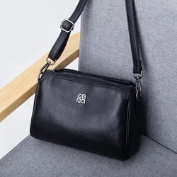 Bolso cruzado de cuero genuino para mujer, bolsa de mensajero suave con cremallera, de diseño lujoso, a la moda, 2023