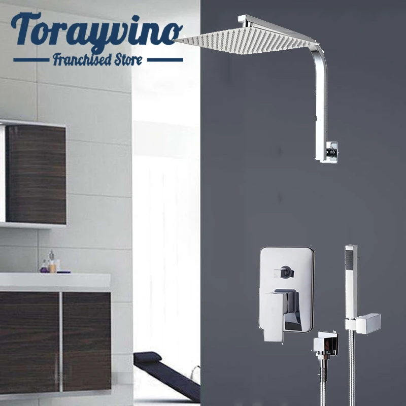 Torayvino Shower System chuveiro 6/8/10/12/16 Inch Stainless Steel Rainfall spray Shower Faucets Hand Shower Bathroom mixer tap