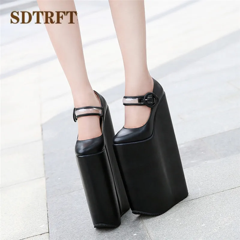 SDTRFT Crossdresser Stilettos Cosplay Unique lolita Round Toe shoes women 30cm ultra high heels platform Wedges Goth punk pumps