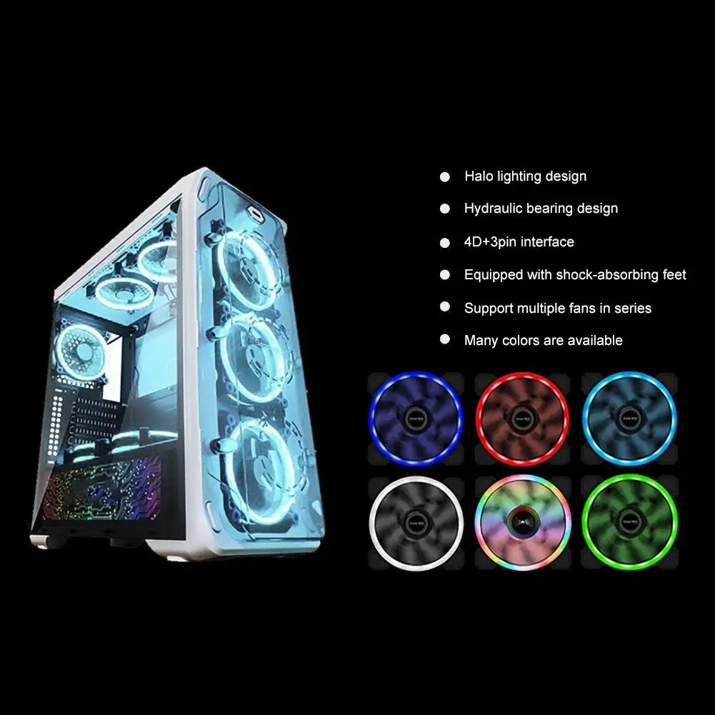 Mute Double-sided Aperture LED RGB Light Heat Dissipation PC Case Cooling Fan