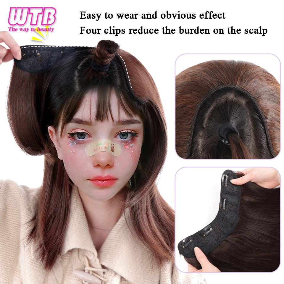 WTB Synthetic Invisable Seamless Hair Pads hairpieces Clip In One Piece 4 Clips Increase hair volume Hair Extensions Top Side Co