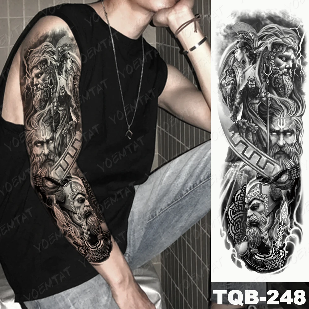 Large Arm Sleeve Tattoo Bird Crow Forest Moon Waterproof Temporary Tatto Sticker Lion Wolf Clock Body Art Full Fake Tatoo Men