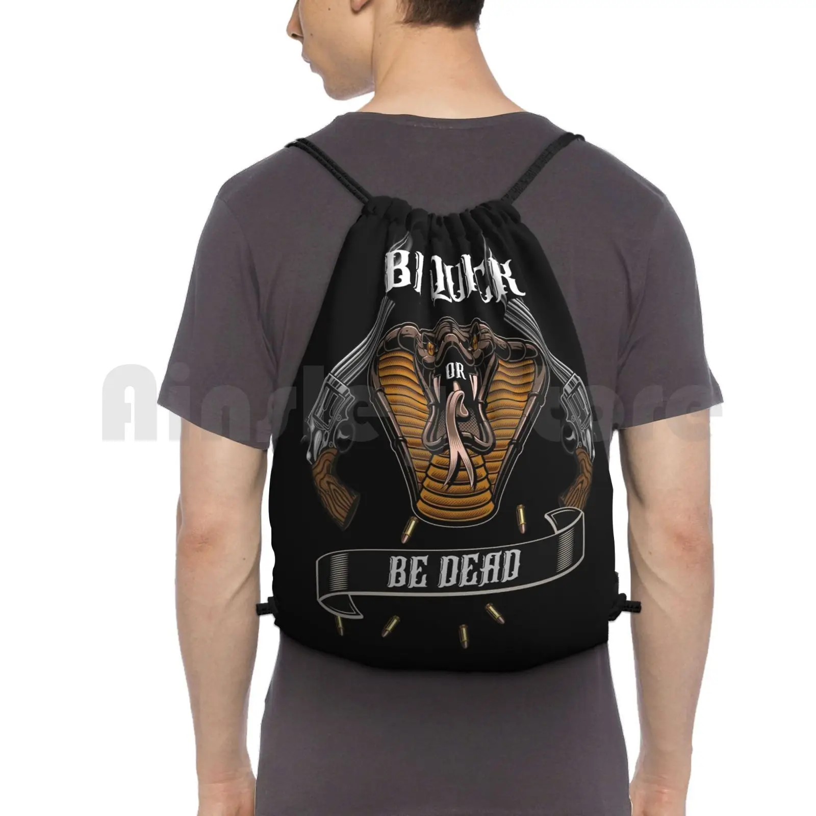 Backpack Drawstring Bag Riding Climbing Gym Bag Pistol Viper Snake Bullets Nra Guns Shooter Sports Duel Colt Quick