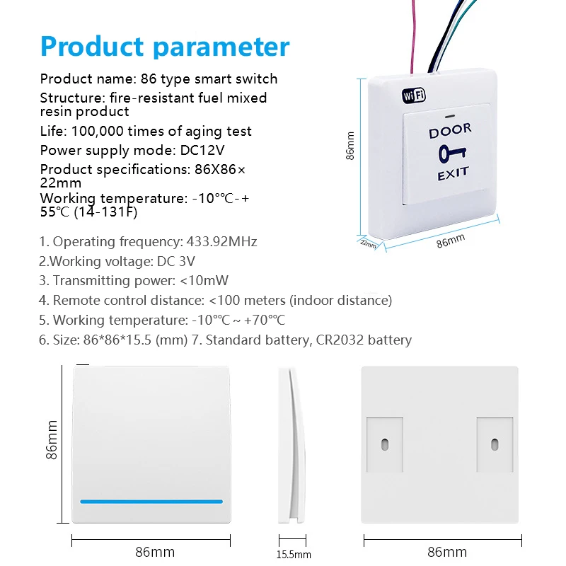 Tuya WiFi Access Switch 86 Type Panel Automatic Reset Exit Button Remote Open Door Smart Voice Open Door with Alexa Google Home