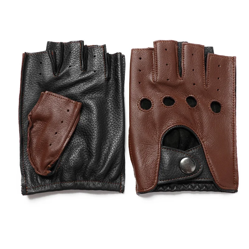 New Arrival Spring Men\'s Leather Gloves Driving Unlined 100% Goatskin Half Finger Gloves Fingerless Gym Fitness Gloves