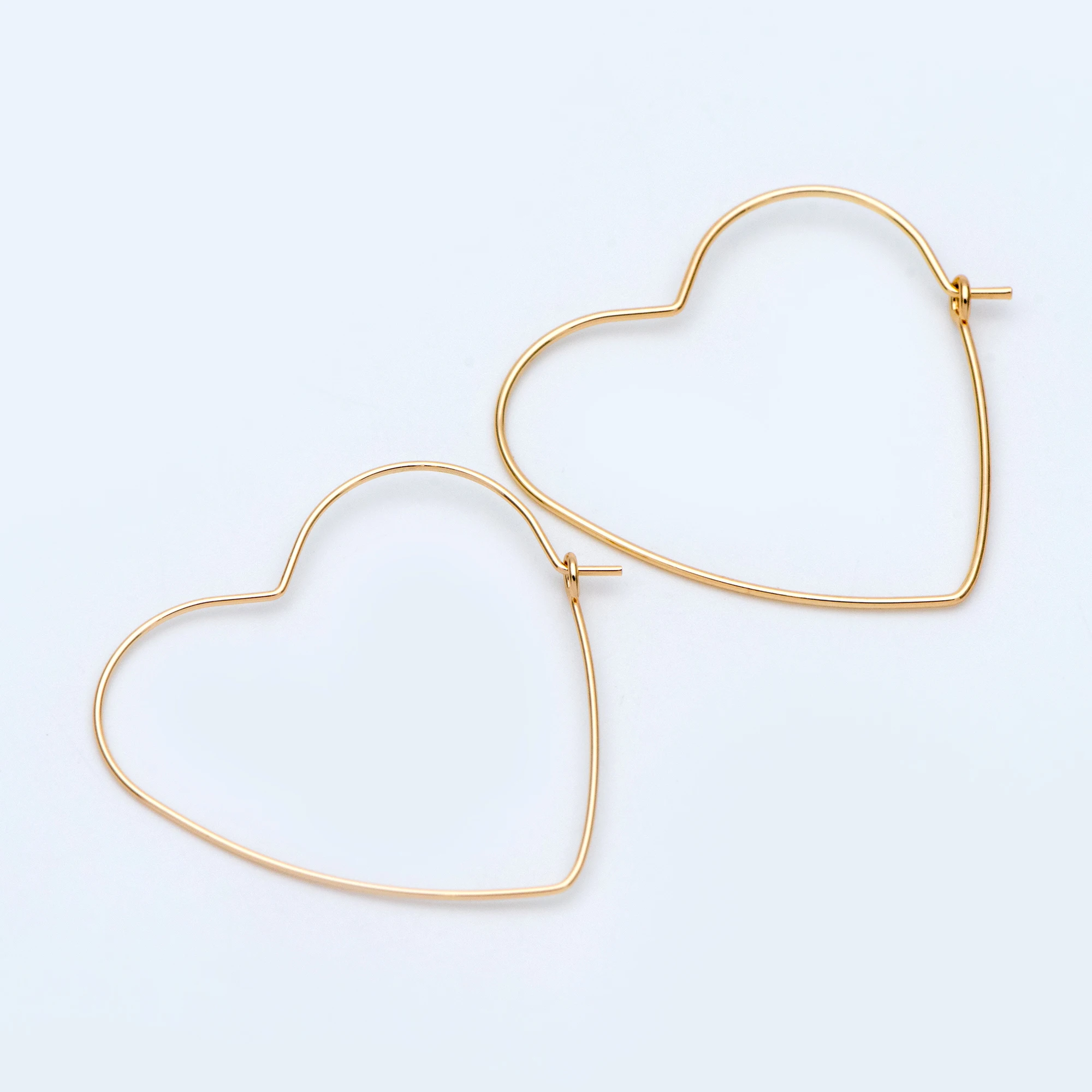 10pcs Gold Plated Brass Heart Earring Hoops, 38x40mm Geometric Ear Wire Charm Pendants, Threader Earring Components (GB-698-1)