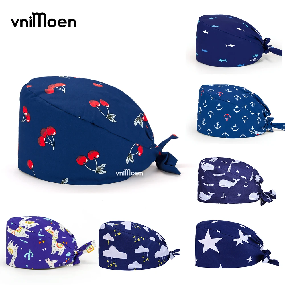 cartoon anime printing medici infermiera hats adjustable scrub hat pet nursing cap laboratory scrubs cap gorros quirofano