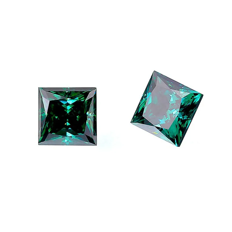 Factory Price dark green color DVVS Clarity Princess Cut 5.5x5.5mm-10x10mm 1pcs Synthetic Moissanites Diamond For Jewelry