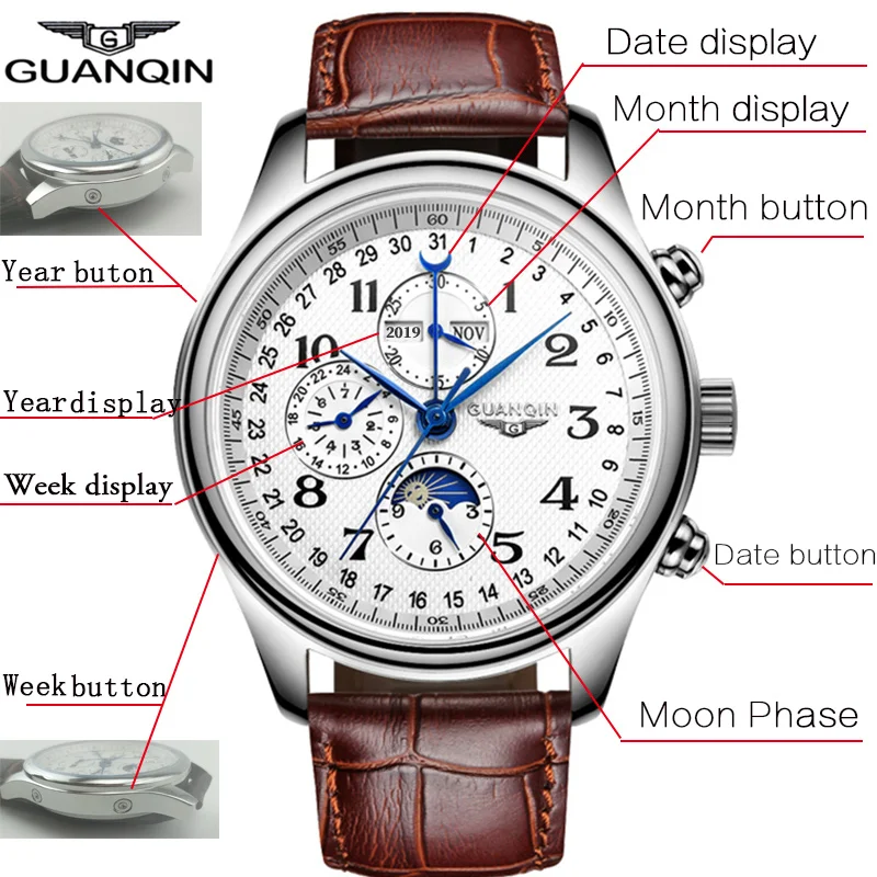 Men Mechanical Sapphire Watches GUANQIN GQ20022 Luxury Top Brand Waterproof Automatic Wristwatch 316L Stainless Steel Leather