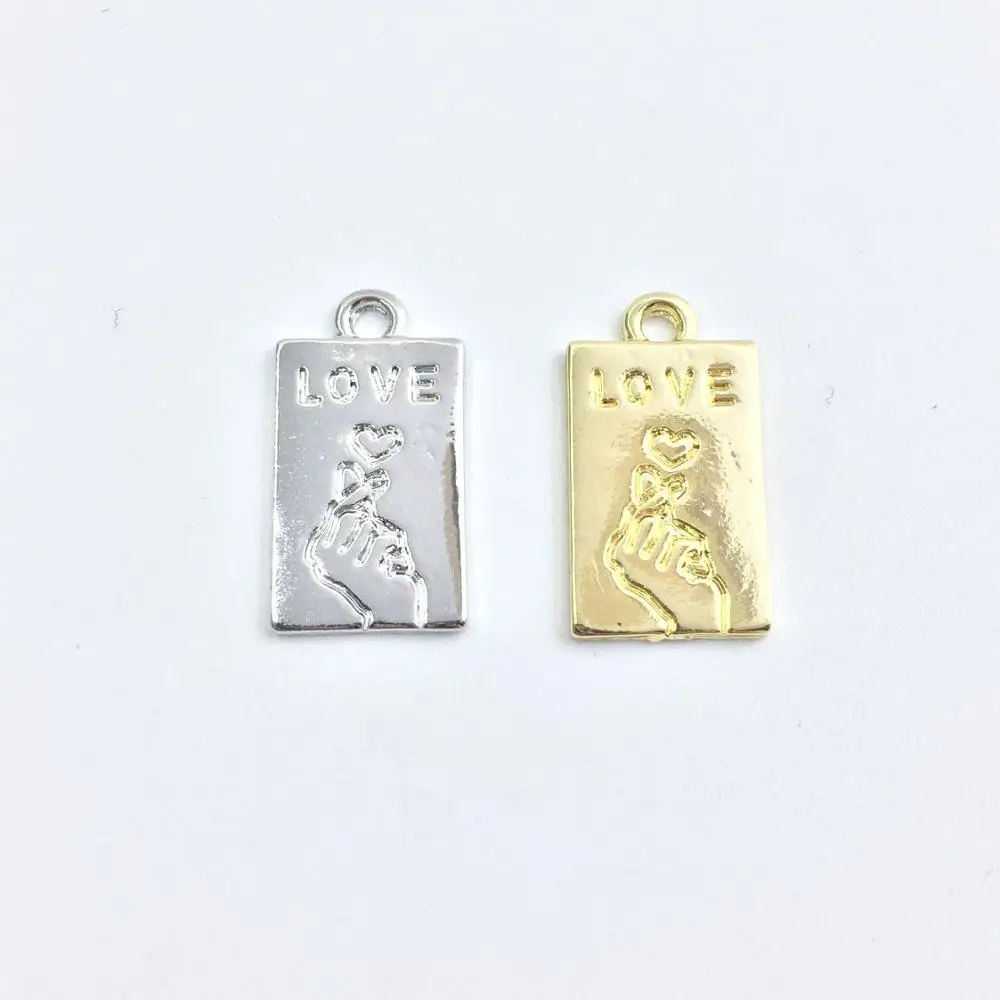 Eruifa 20pcs  10*16mm New Love Print Gold/Silver Plated Zinc Alloy Charms Pendant Jewelry DIY Necklace 2 Colors