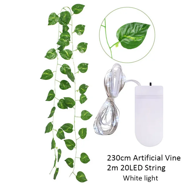 2,3 m Seidenblätter, gefälschte Creeper, grünes Blatt, Efeu-Rebe, 2 m, LED-Lichterkette für Zuhause, Hochzeit, Party, Hängegirlande, künstliche Blume – Detail 20