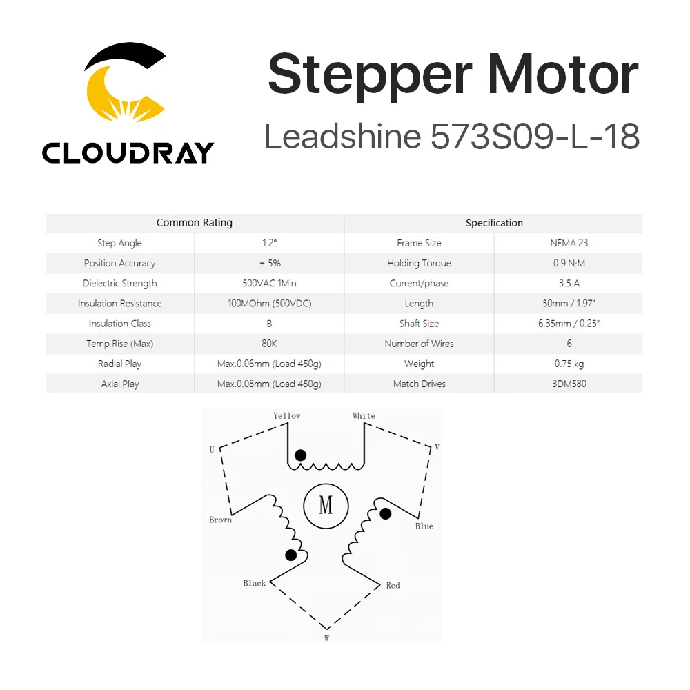 Leadshine Nema 23 Stepper Motor 3 Phase 57mm 90Ncm 3.5A Stepper Motor（573S09）with GEAR 4-lead  Cable for 3D printer CNC XYZ