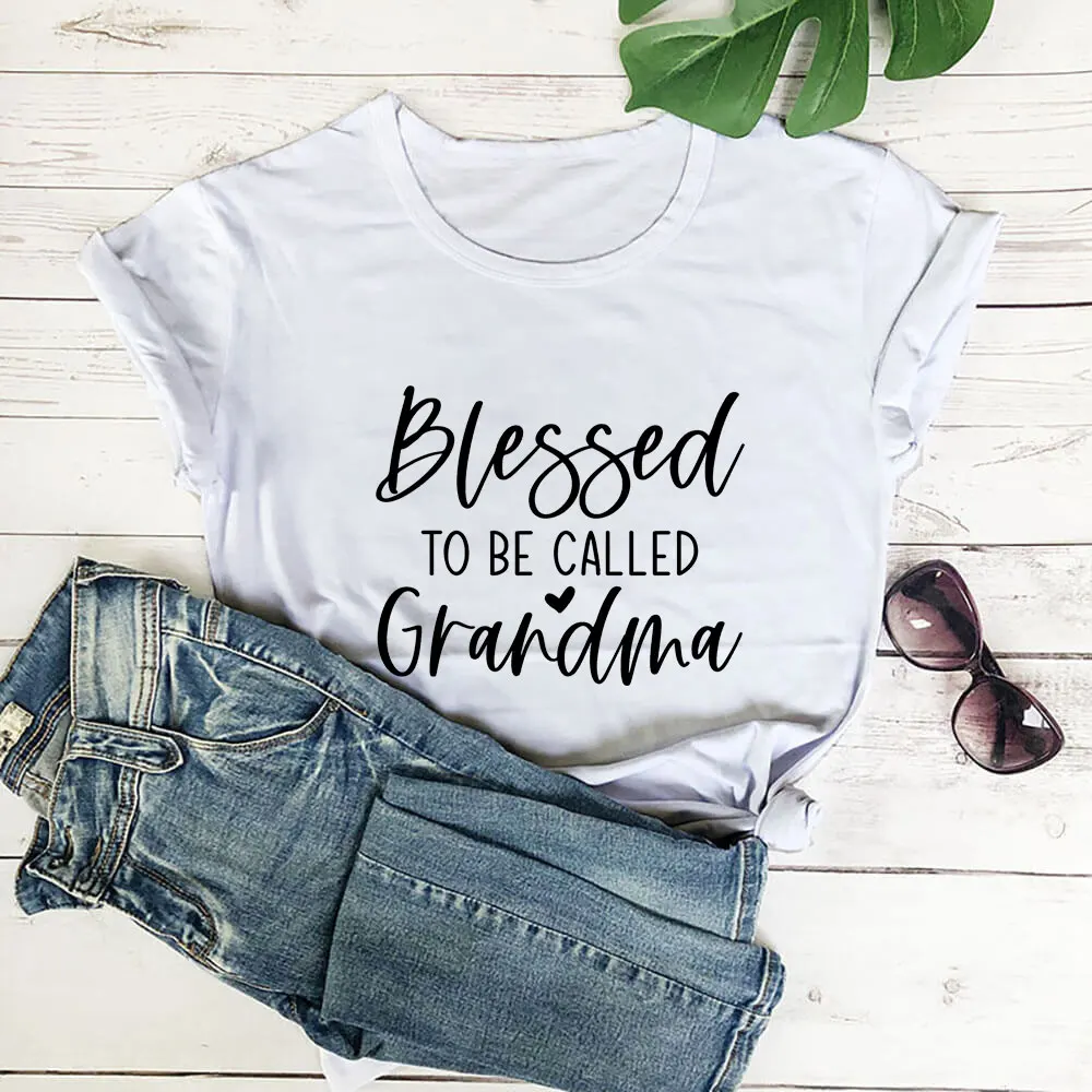 

Blessed To Be Called Grandma 100%Cotton Women T Shirt Funny Summer Casual Short Sleeve Top Gift for Grannma Mother's Day Gift