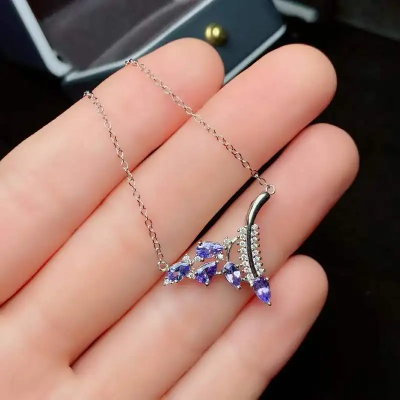 

LANZYO 925 Sterling Silver blue tanzanite pendants trendy natural jewelry simple style open fine wholesale 3*5mm z03056621agts