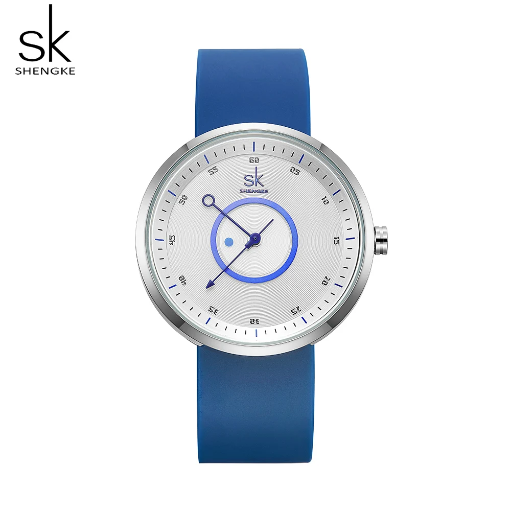 Shengke New Women Watches Blue Silicone Comfortable Strap Cute Dial Design 41 MM Big Dial For Cool Girls Relogio Feminino