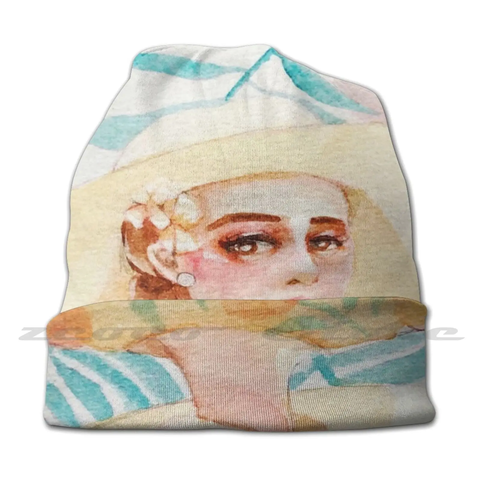 Audrey Hepburn Yellow Summer Knit Hat Hedging Cap Soft Elasticity Outdoor Sports Leisure Watercolor Audrey Hepburn Summer