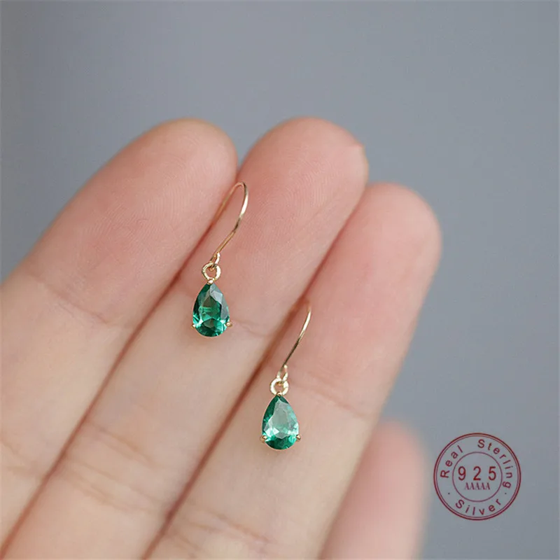 HI MAN Korea Ins Noble Elegant Green Zircon Water Drop S925 Sterling Silver Stud Earrings Women Fashion Party Jewelry