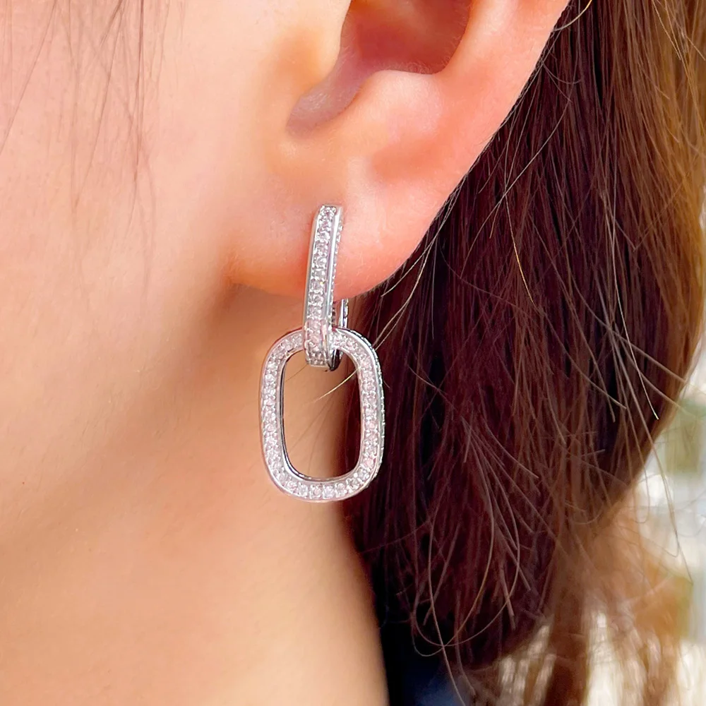 Pera Unique Dual Use Indian Gold Color CZ Long Connectable Dangle Circles Link Drop Earring Female Delicate Fashion Jewelry E755