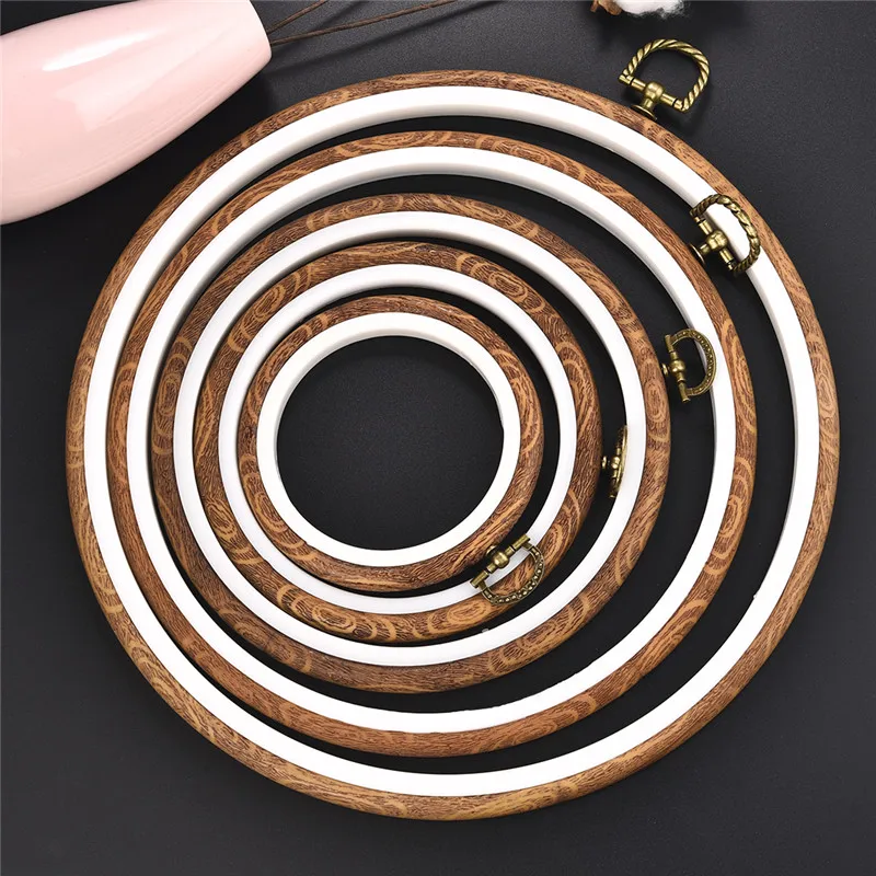 Sewing Tool Round Wooden Color Embroidery Hoops Frame Set Plastic Embroidery Hoop Rings For DIY Cross Stitch Needle Craft Tool