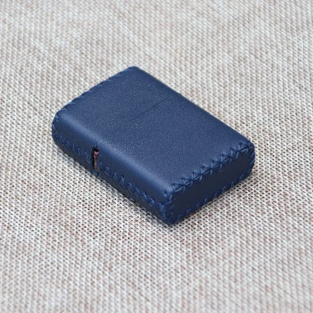 Hand-stitched  Cowhide Leather Durable Protective Sleeve Simple Blue Lighter Holster for Zippo lighter Cover