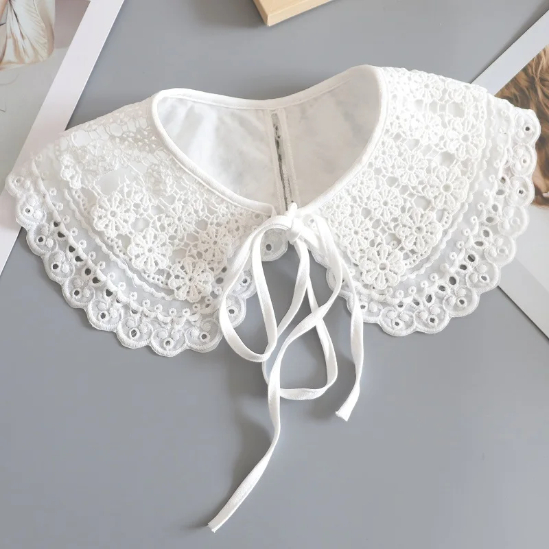 White Lace Fake Collar Women Detachable Collars for Women False Embroidery Floral Lolita Lapel Half Shirt Shawl Wrap Decoration