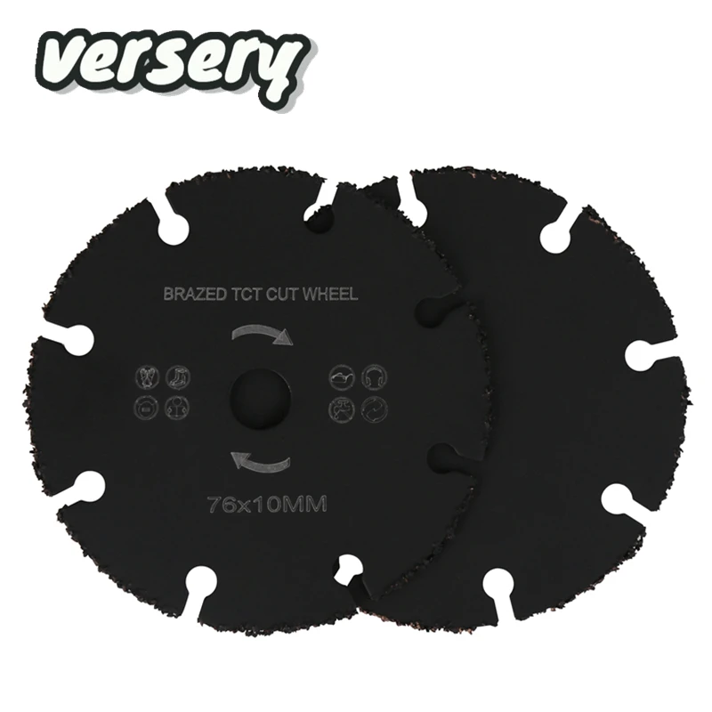 Versery 76mm×10mm Vacuum Brazed Tungsten Carbide Circular Saw Blade Wood Cutting Disc Multitool For Angle Grinder Woodwork