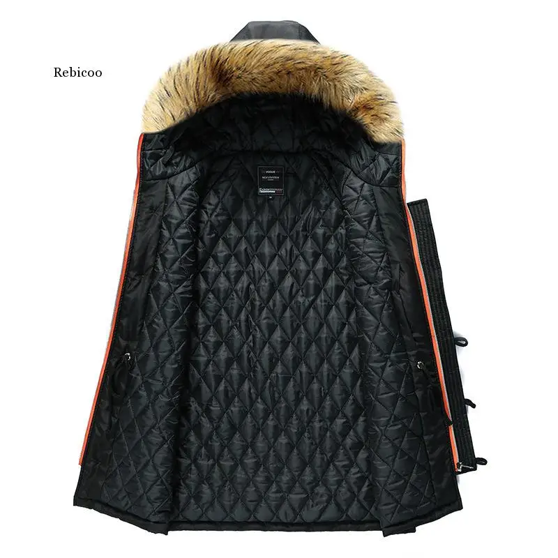 Áo Khoác Mùa Đông Nam Vải Dù Phối Thương Hiệu Đệm Lông Nhân Tạo Trung Dài Dày Parkas Snowjacket Áo Khoác Ấm Quần Áo