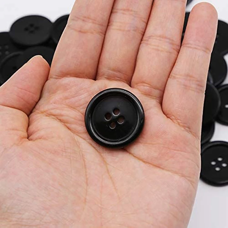 1 Inch Resin Black and White Buttons 25mm Sewing Flatback Button Black Colored Pack of 50