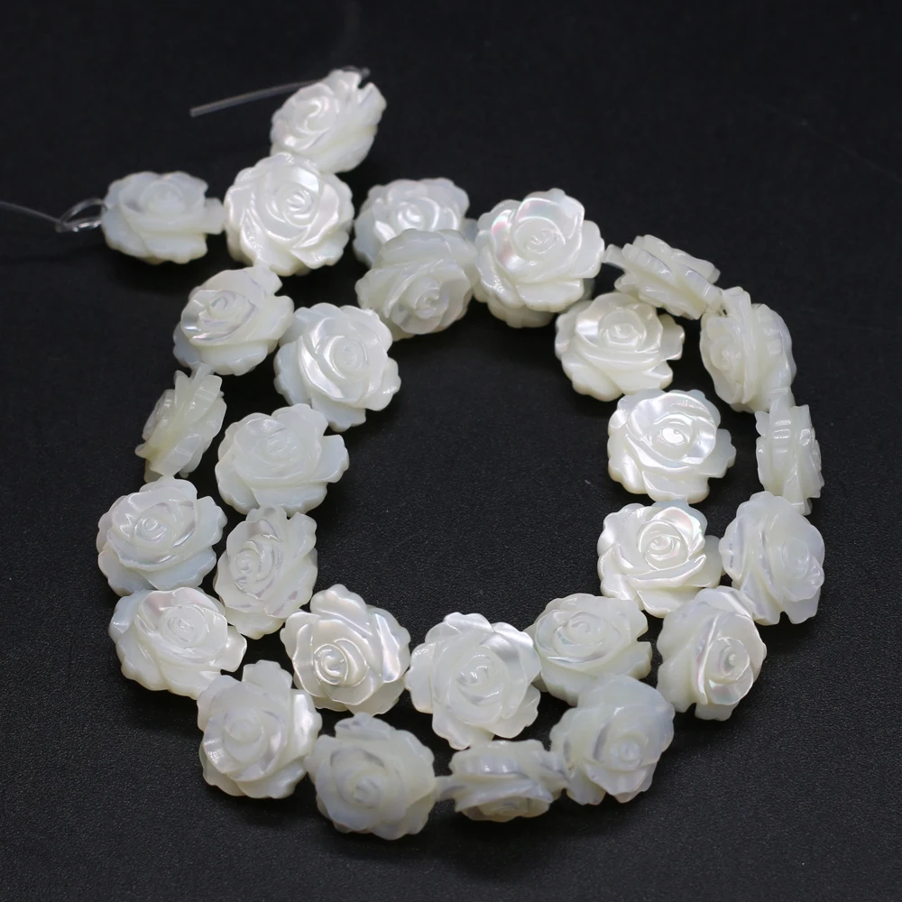 5Pcs/lot Rose Flower Natural White Pearl Shell Beads Carved Handmade Sea Shell Loose Beads for Jewelry Making DIY Ring Bracelet