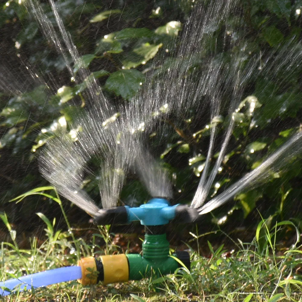 Garden Sprinklers With Support Automatic Watering Grass Lawn 360 Degree Rotating Water Sprinkler 3 Arms Nozzles Garden Irrigatio