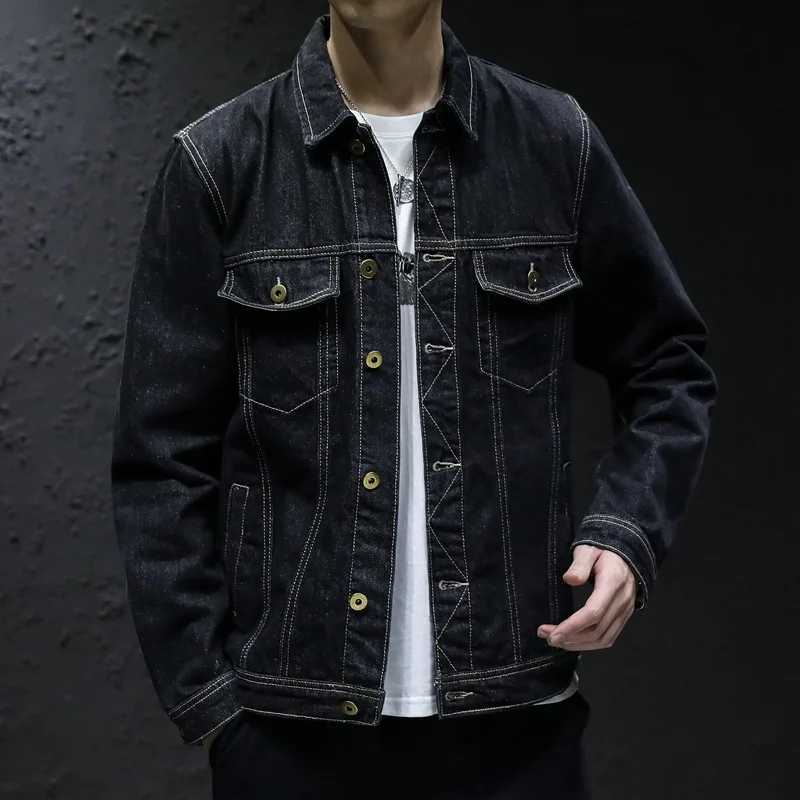 

New Denim Jacket Men Black Jeans Jackets Coats Causal Streetwear Bomber Jacket Mens Turn Down Collar Outerwear Plus Size M-5Xl