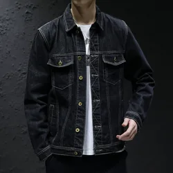 New Denim Jacket Men Black Jeans Jackets Coats Causal Streetwear Bomber Jacket Mens Turn Down Collar Outerwear Plus Size M-5Xl