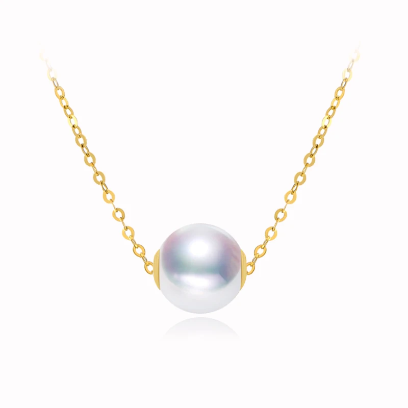 

Wedding Real 18k Gold Single Pearl Necklace,Round Natural Freshwater Pearl Pendant Necklace Anniversary Gift