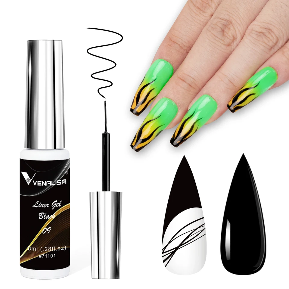 Gel liner Venalisa 8ml para uñas francesas, esmalte en gel UV LED para pintar, diseño de arte de uñas, color glitter hermoso, esmalte para dibujo DIY 3