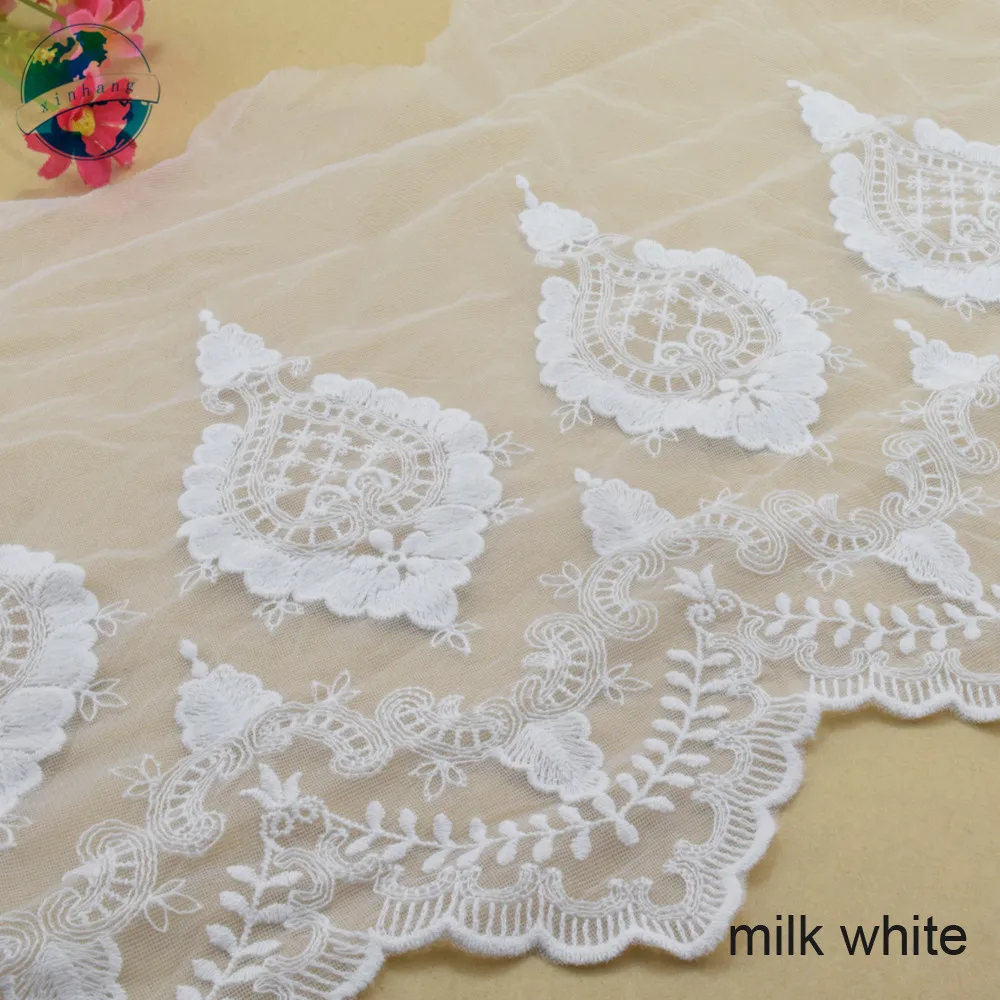33cm Big Wide Cotton Embroidery Lace Edges Appliques Dress Lace Ribbon Guipure Diy Trim Wedding Garment Accessories#4009